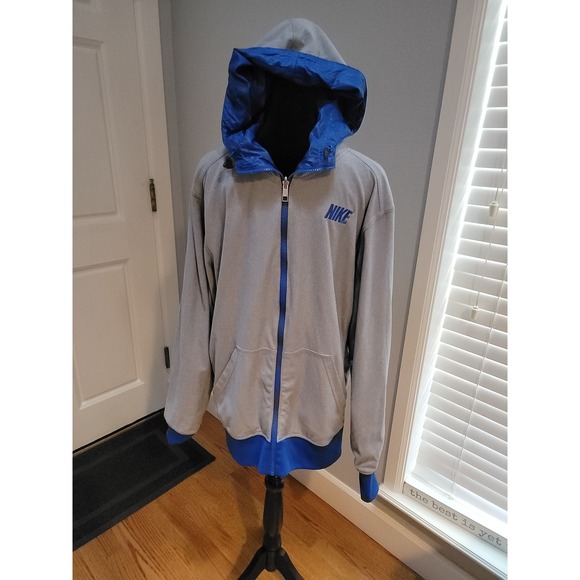Nike Lightweight Reversible Zip Front Hoodie Jacket Blue Gray Mens Medium - Picture 1 of 9